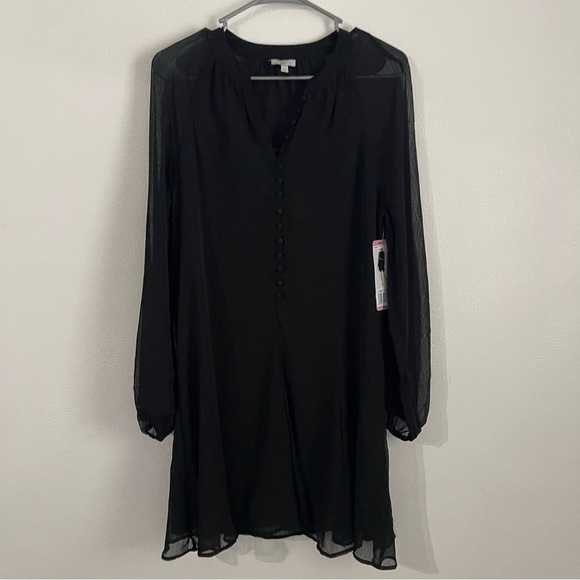 New Joie Black Caviar Sheer Balloon Sleeve Button Front Midi Dress size small - Picture 7 of 8